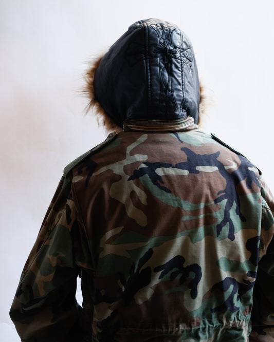 vintage cropped field jacket with cross hoodie