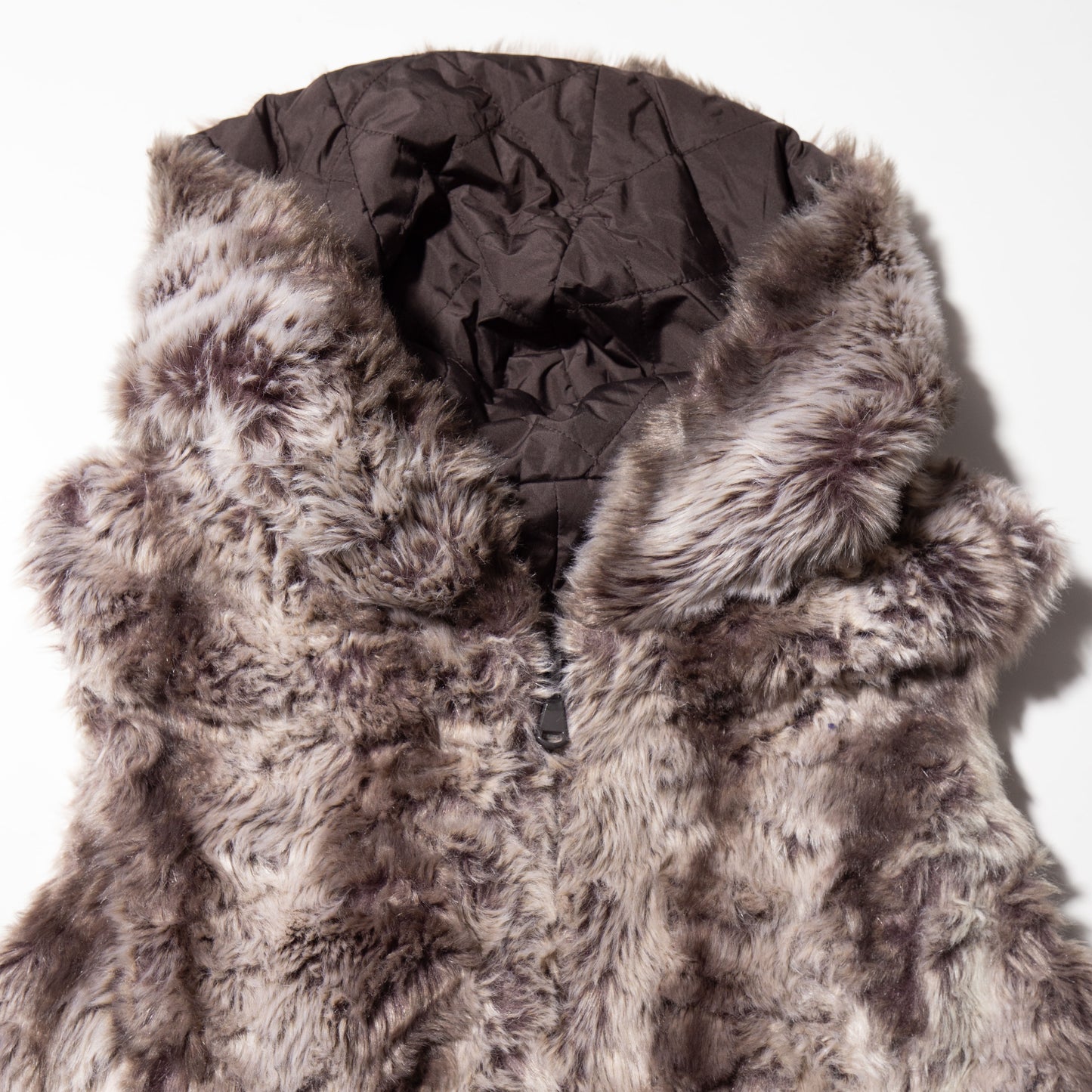 vintage hooded faux fur vest , reversible - quilting