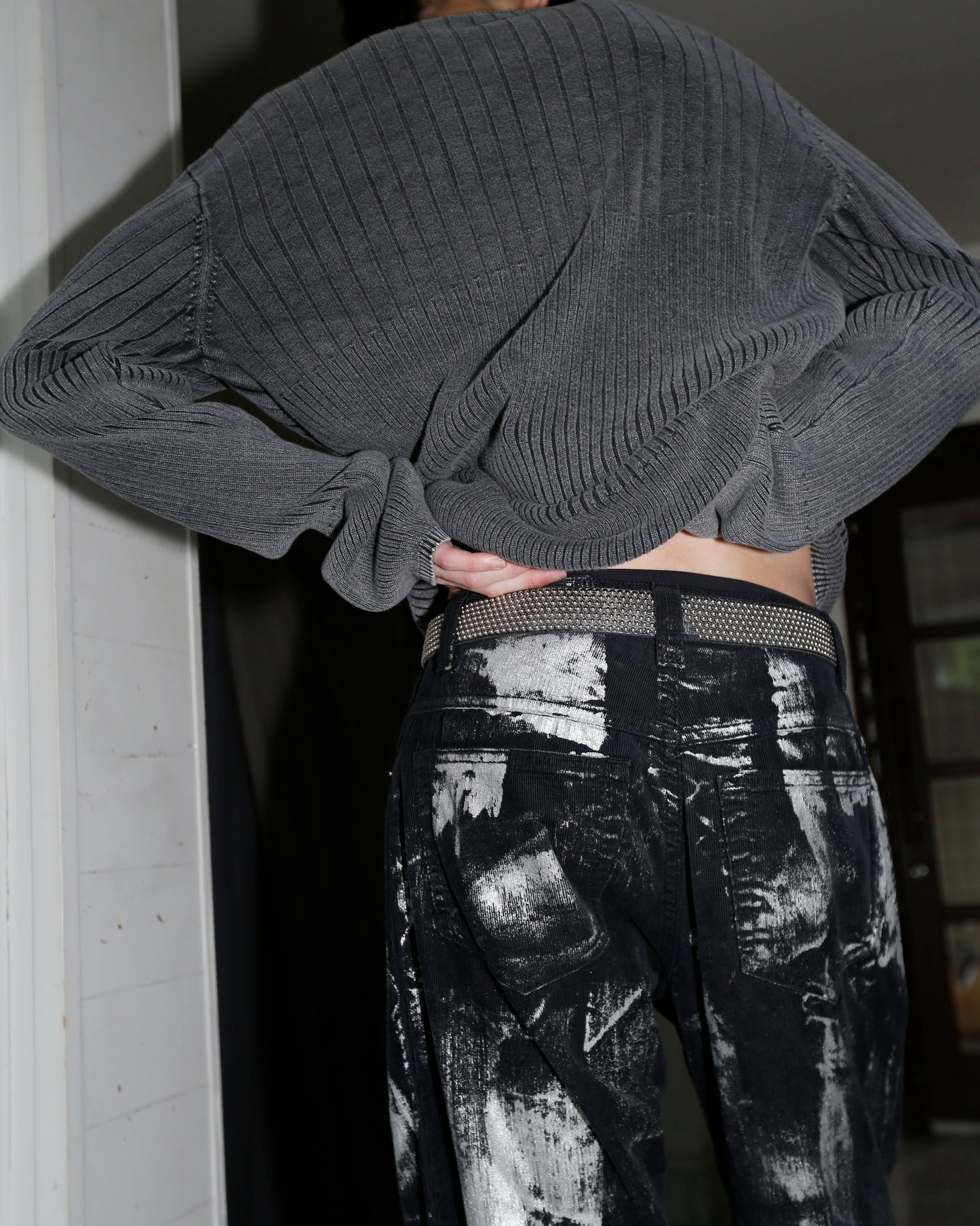 vintage silver painted corduroy trousers