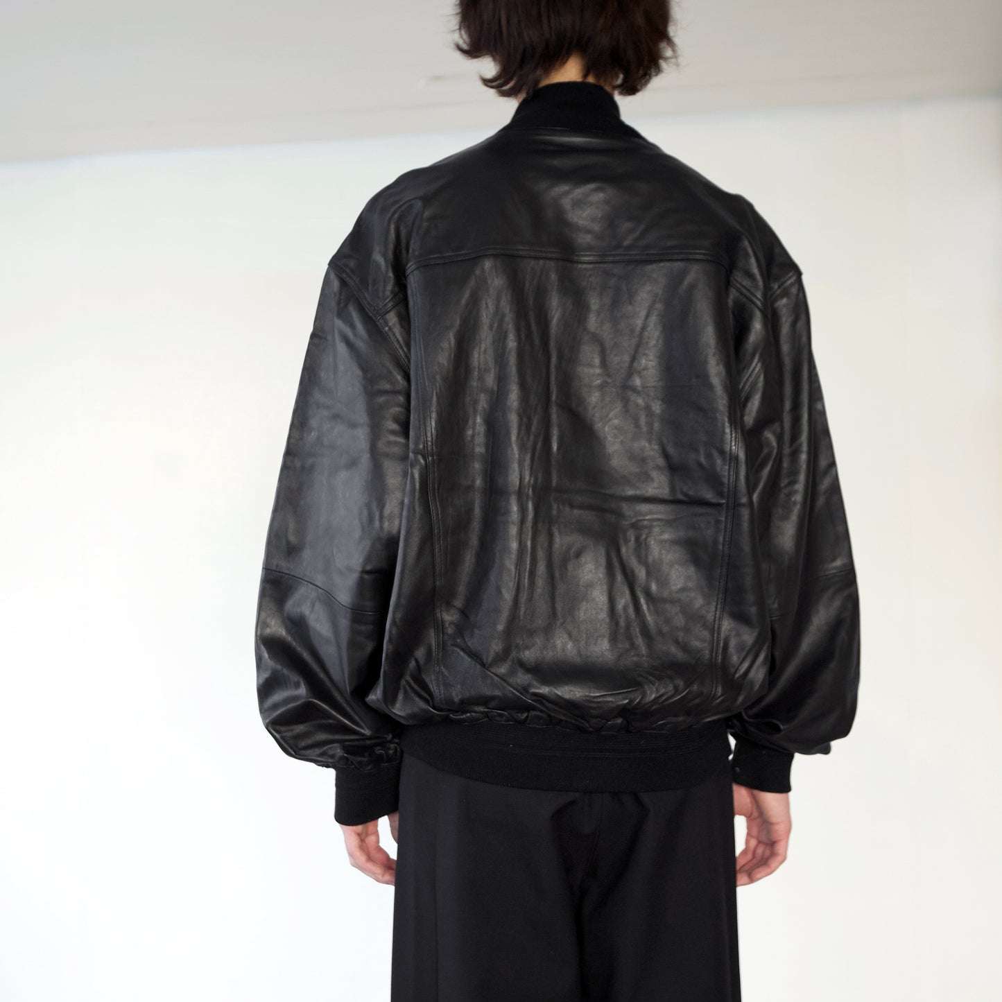 vintage rib combi loose aviator leather jacket , dead stock