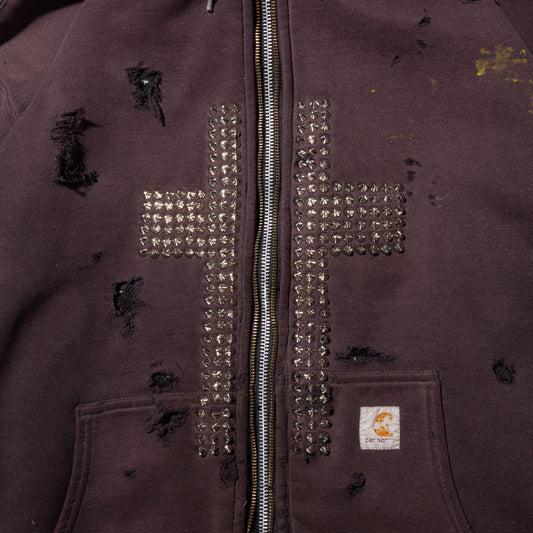 vintage carhartt cross studs broken hoodie