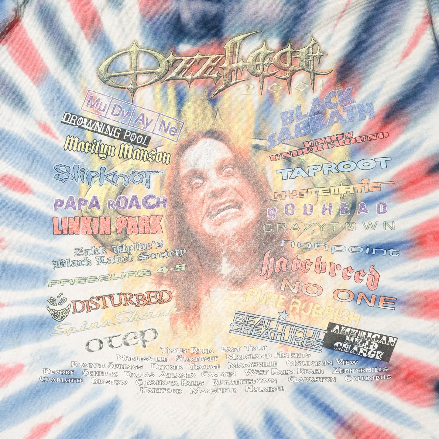 vintage 2001’s Ozzfest dyed t-shirt, Black sabbath/Marilyn Manson/Slipknot/ Linkin park etc.