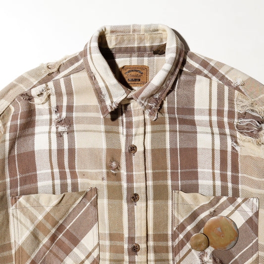 *one-off broken flannel check shirt, with copper badge