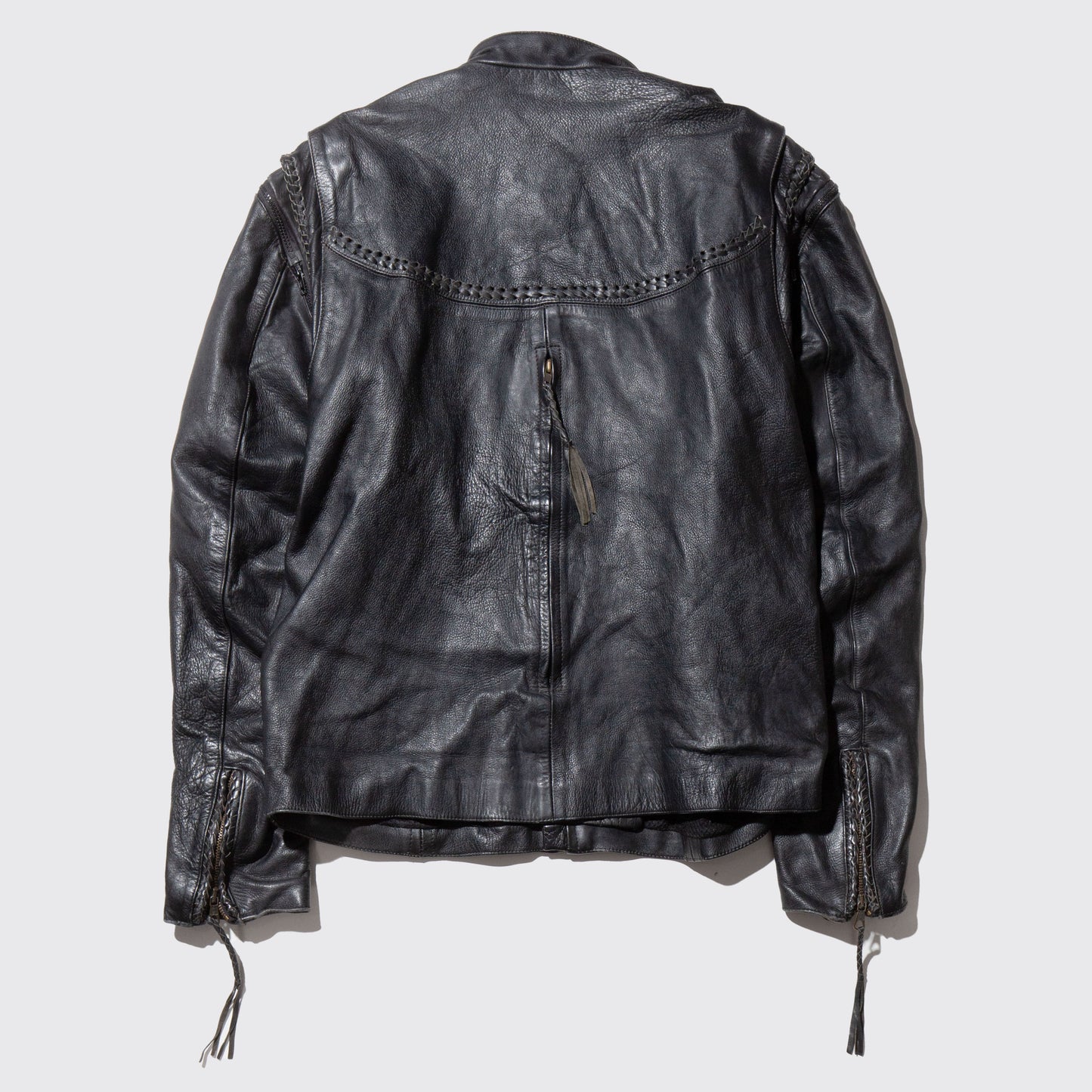 vintage braids motorcycle leather jacket, detachable sleeve