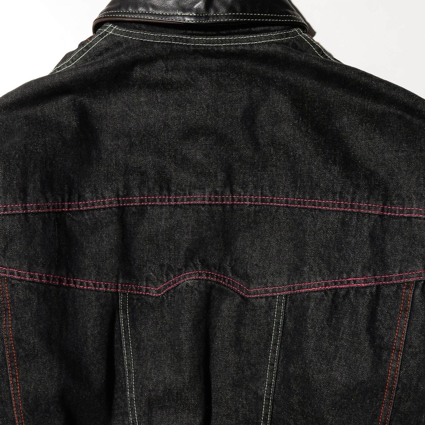 vintage euro leather hybrid trucker jacket, detachable collar/sleeve