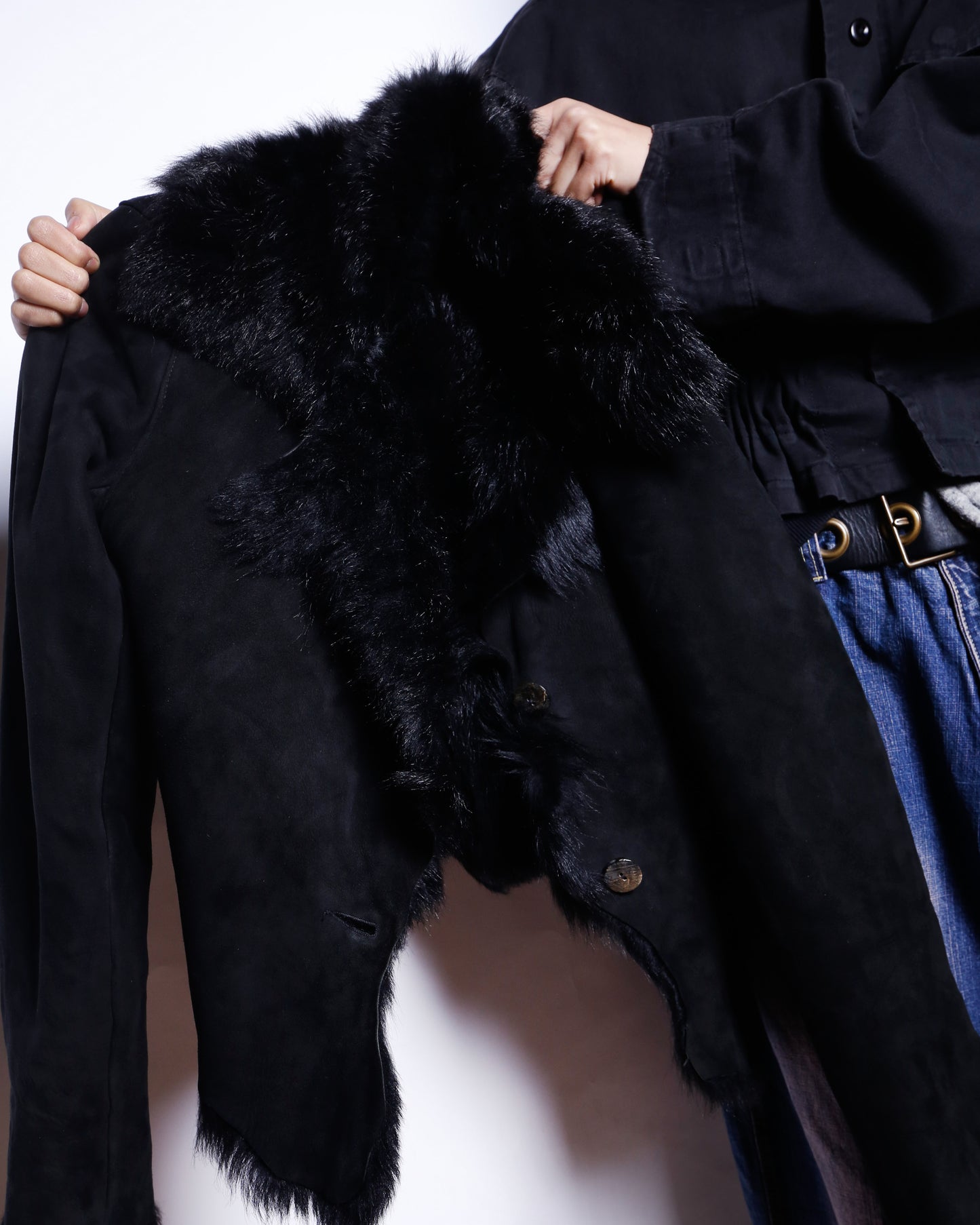 vintage distressed fur leather jacket