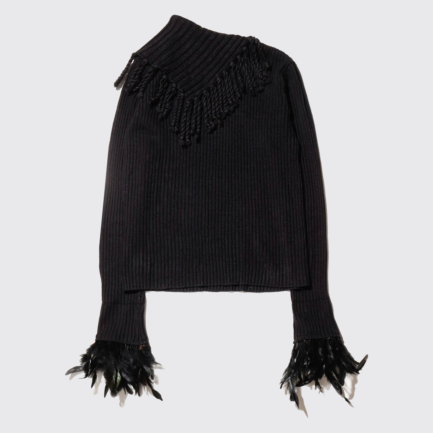 vintage feather cuffs fringe sweater