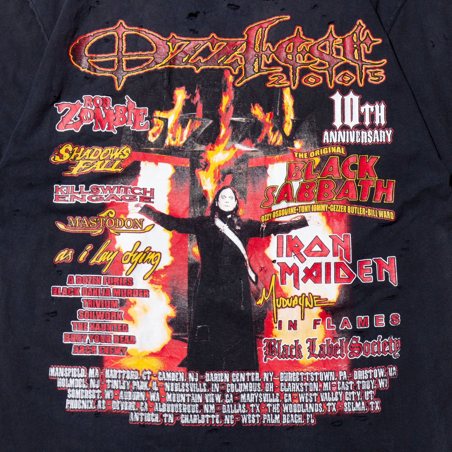 vintage 05's Ozzy Osbourne "Ozzfest2005" broken t-shirt, Rob Zombie/Black Sabbath/Iron Maiden etc