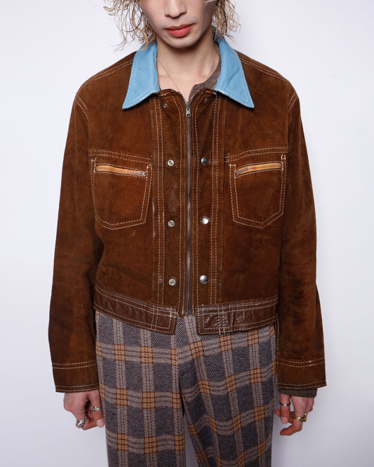 vintage 70's 2tone suede/leather trucker jacket, *reversible