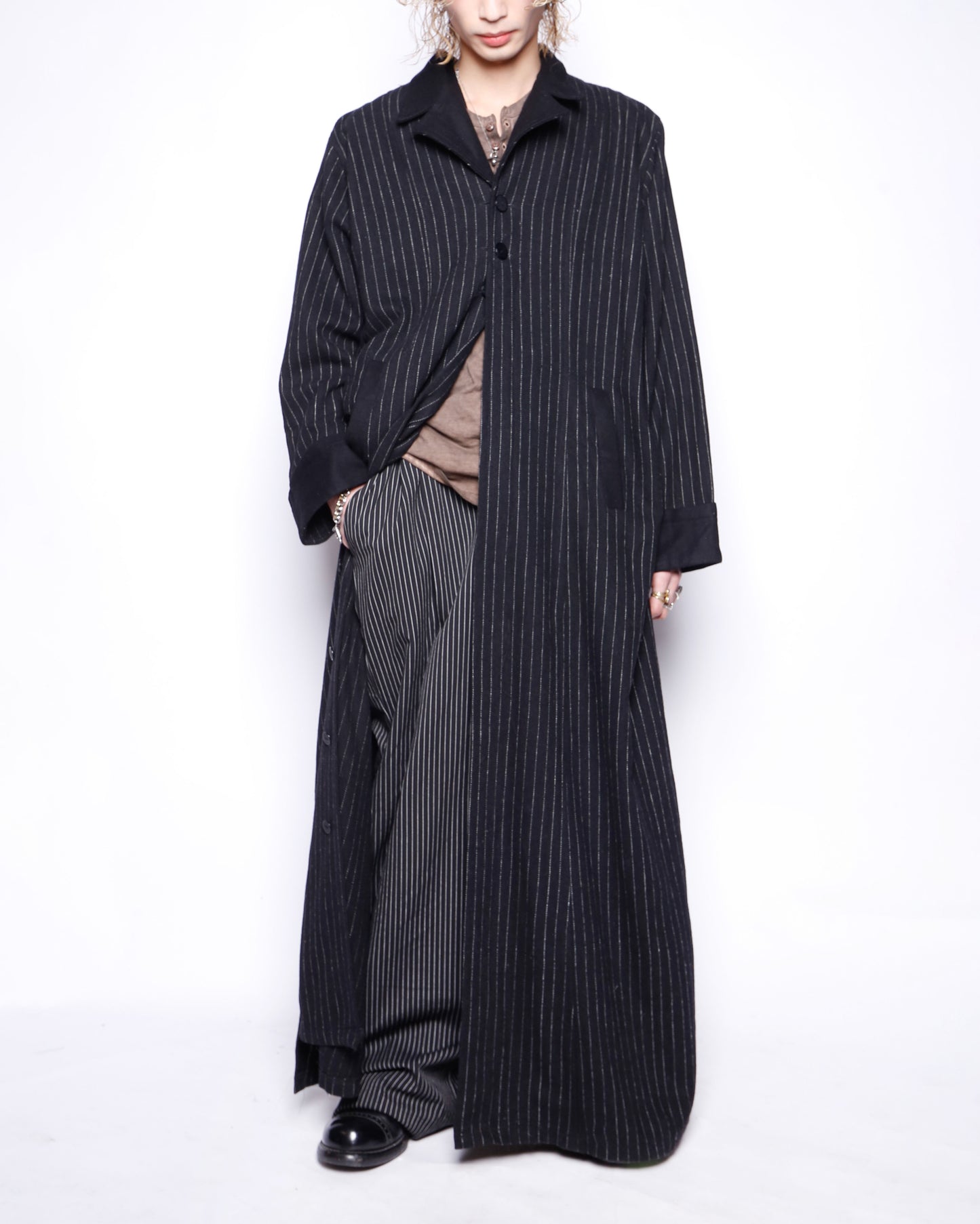 vintage stripe super long coat