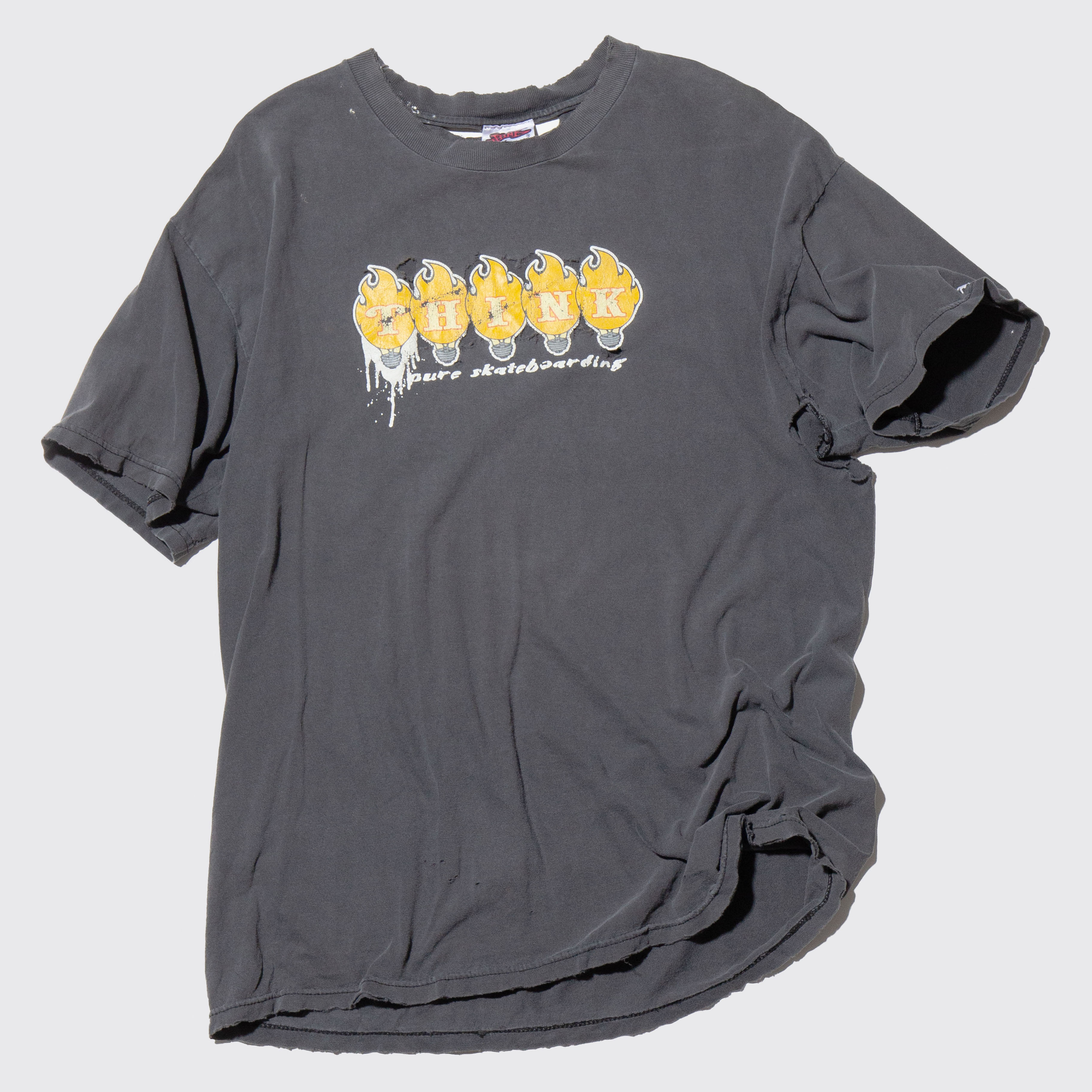 90s vintage T-bone sweat black 鬼フェード　ボロ vintage 90's think skateboards flame broken t-shirt – NOILL