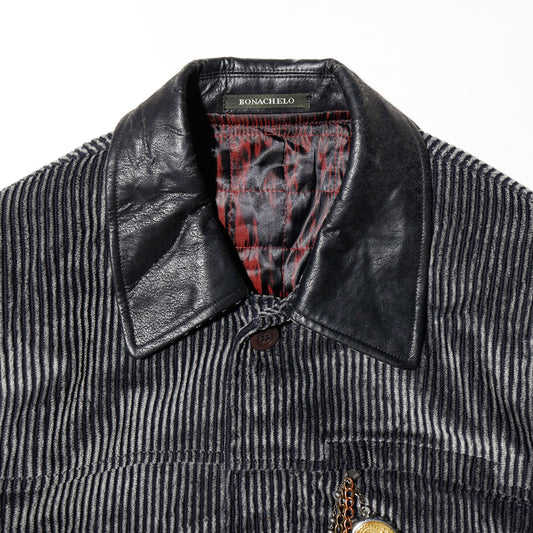 vintage rosario leather collar corduroy jacket