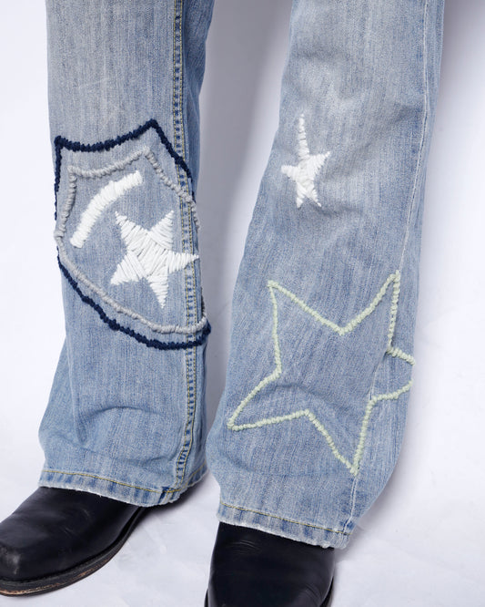 *one-off belted craft flare jeans
