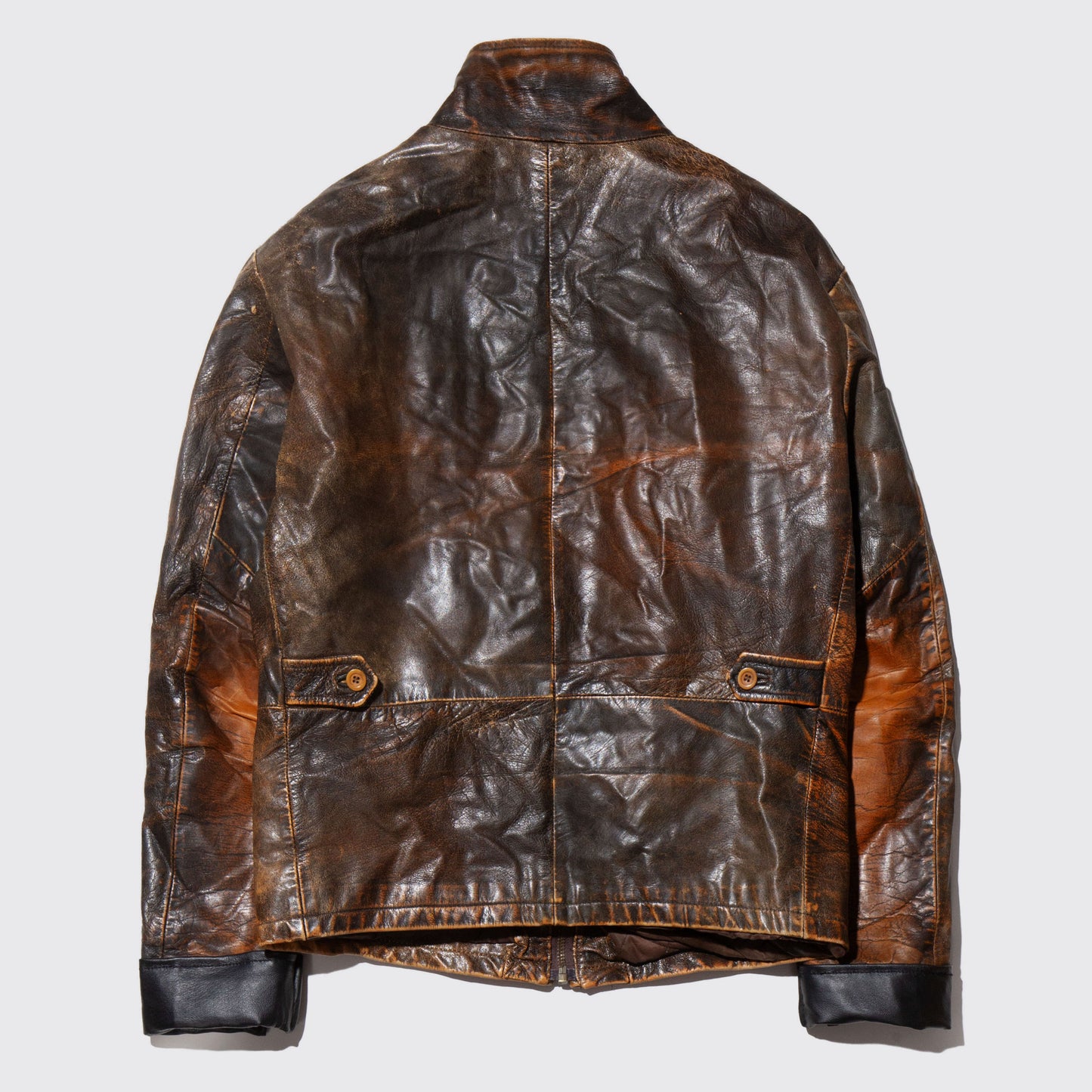 vintage fadded stand collar leather jacket