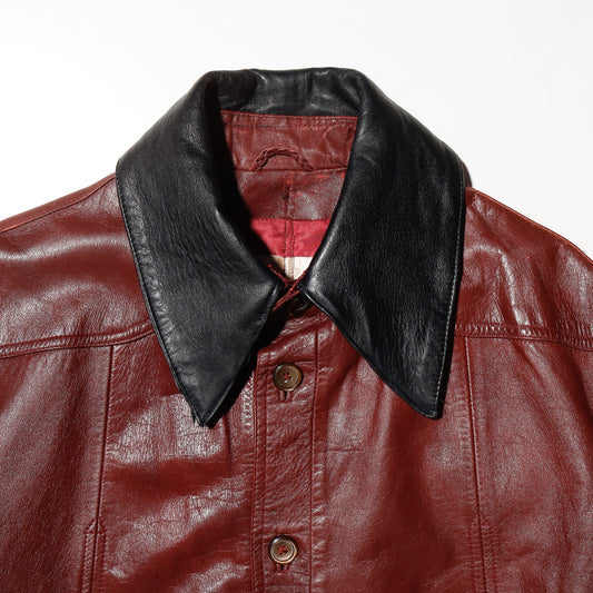 vintage euro combo collar leather trucker jacket