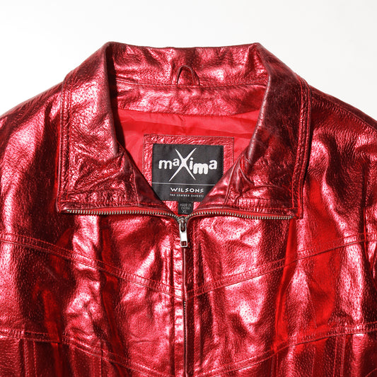 vintage maxima cherry metalic leather jacket
