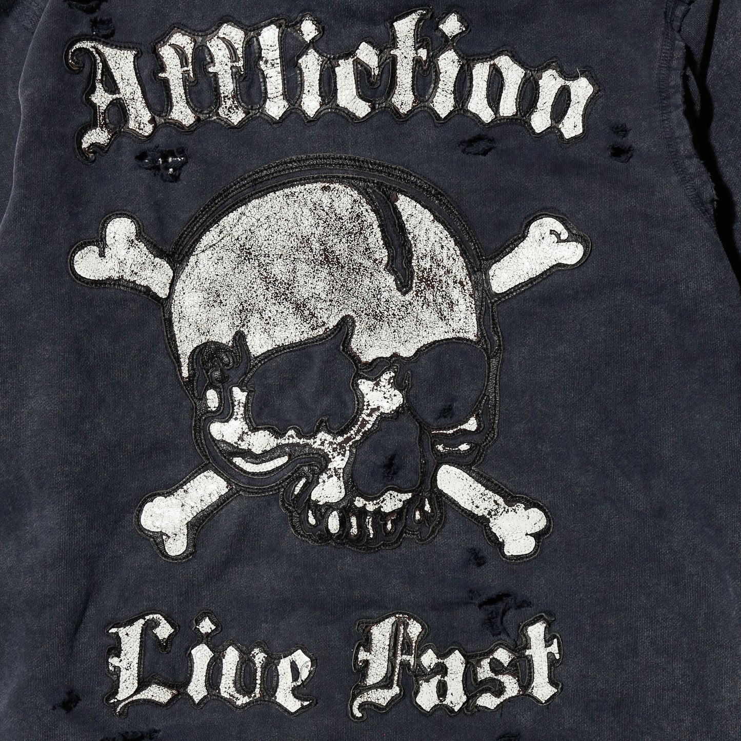 *one-off 00's affliction fleur de lis broken hoodie