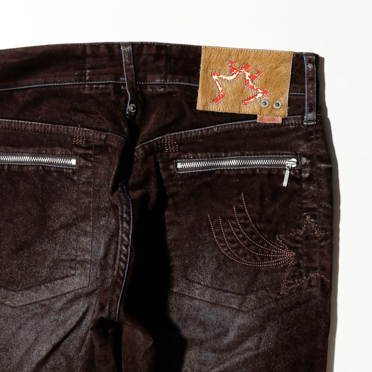 vintage low rise faded flocky flare trousers