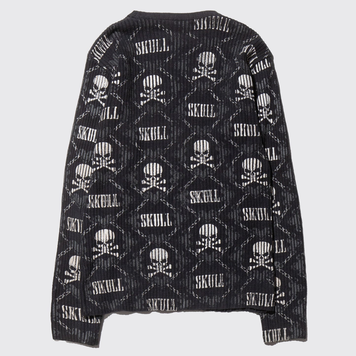 vintage fishbone skull ribbed sweater