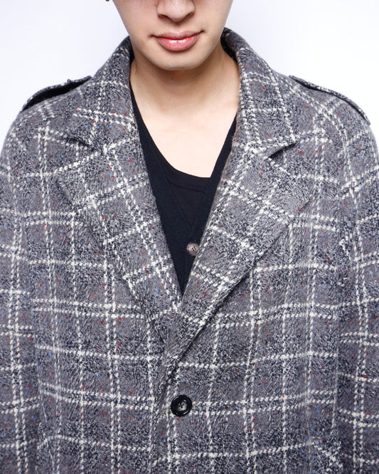 vintage chunky check wool chesterfield coat