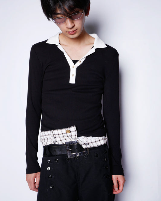 vintage bicolor rib knit polo l/s
