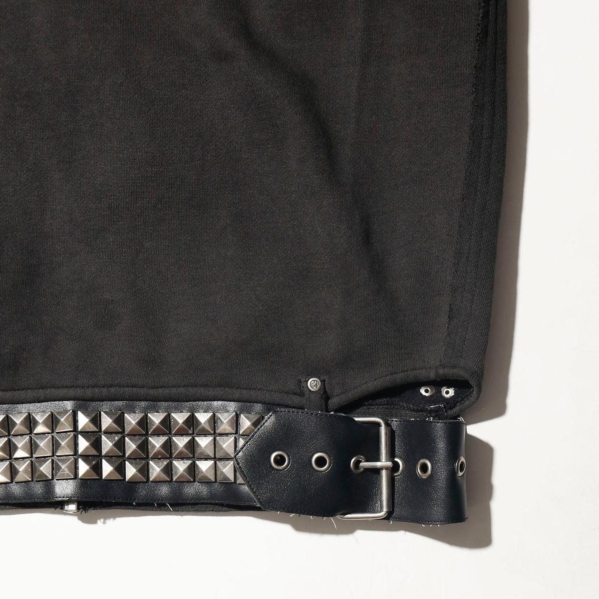 vintage belted pyramid studs hoodie