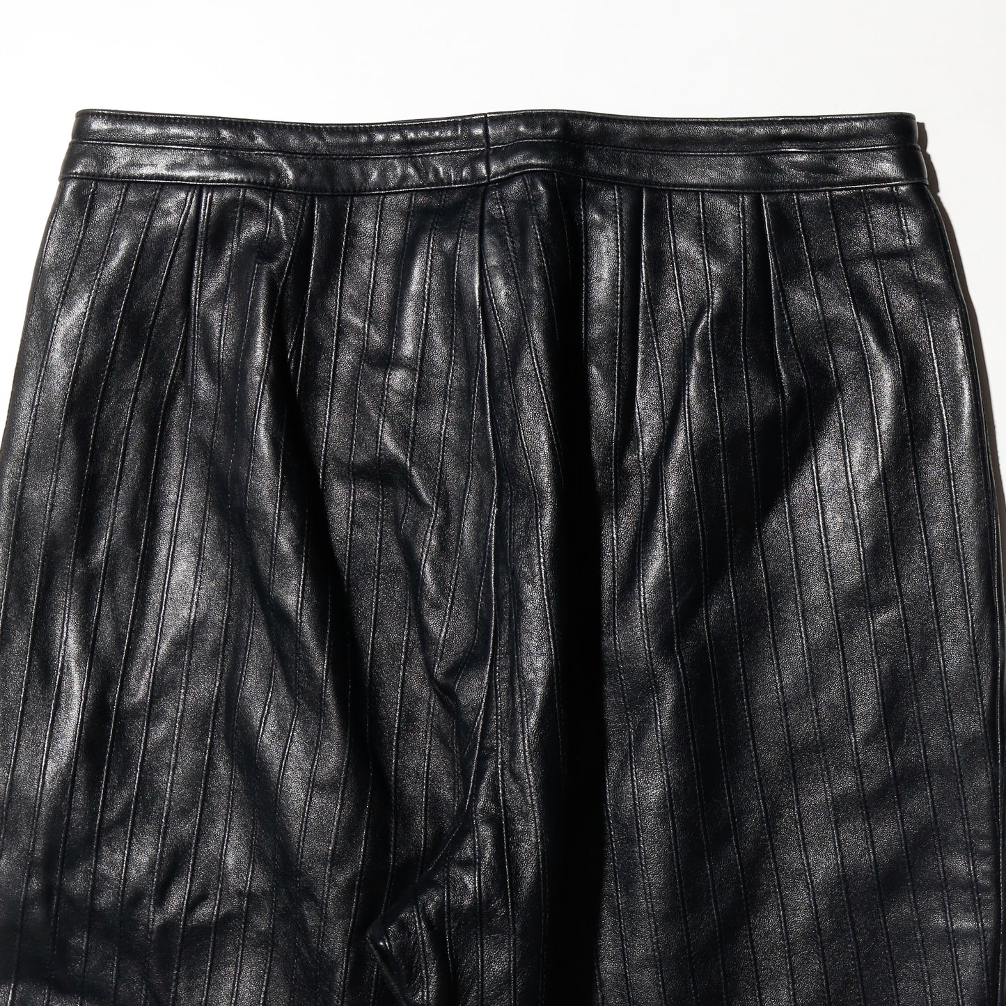 vintage textured stripe flare leather trousers