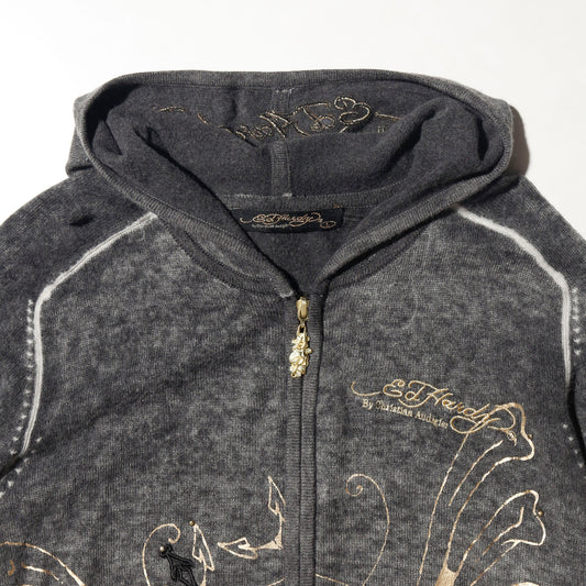 vintage ed hardy winged skull knit hoodie