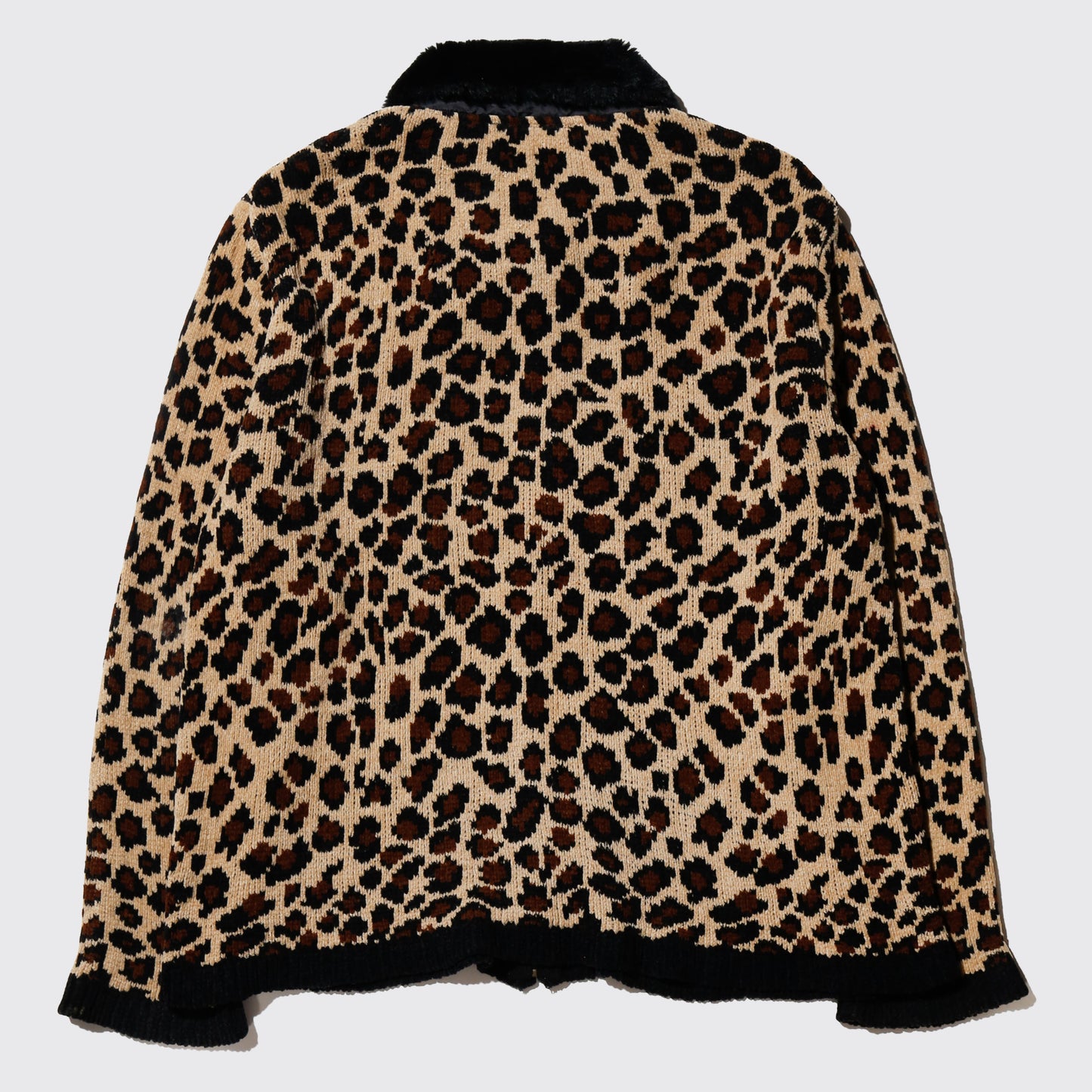 vintage fur collar leopard knit jacket