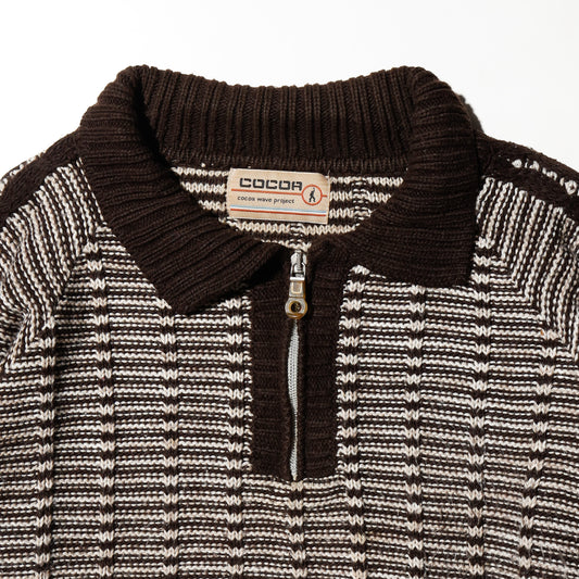 vintage cocoa textured polo sweater