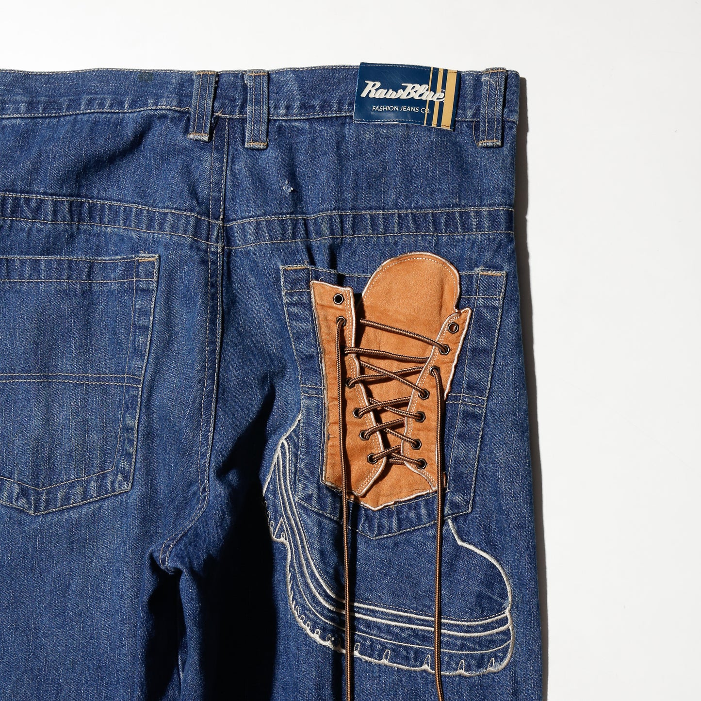 vintage raw blue yellow boots baggy jeans
