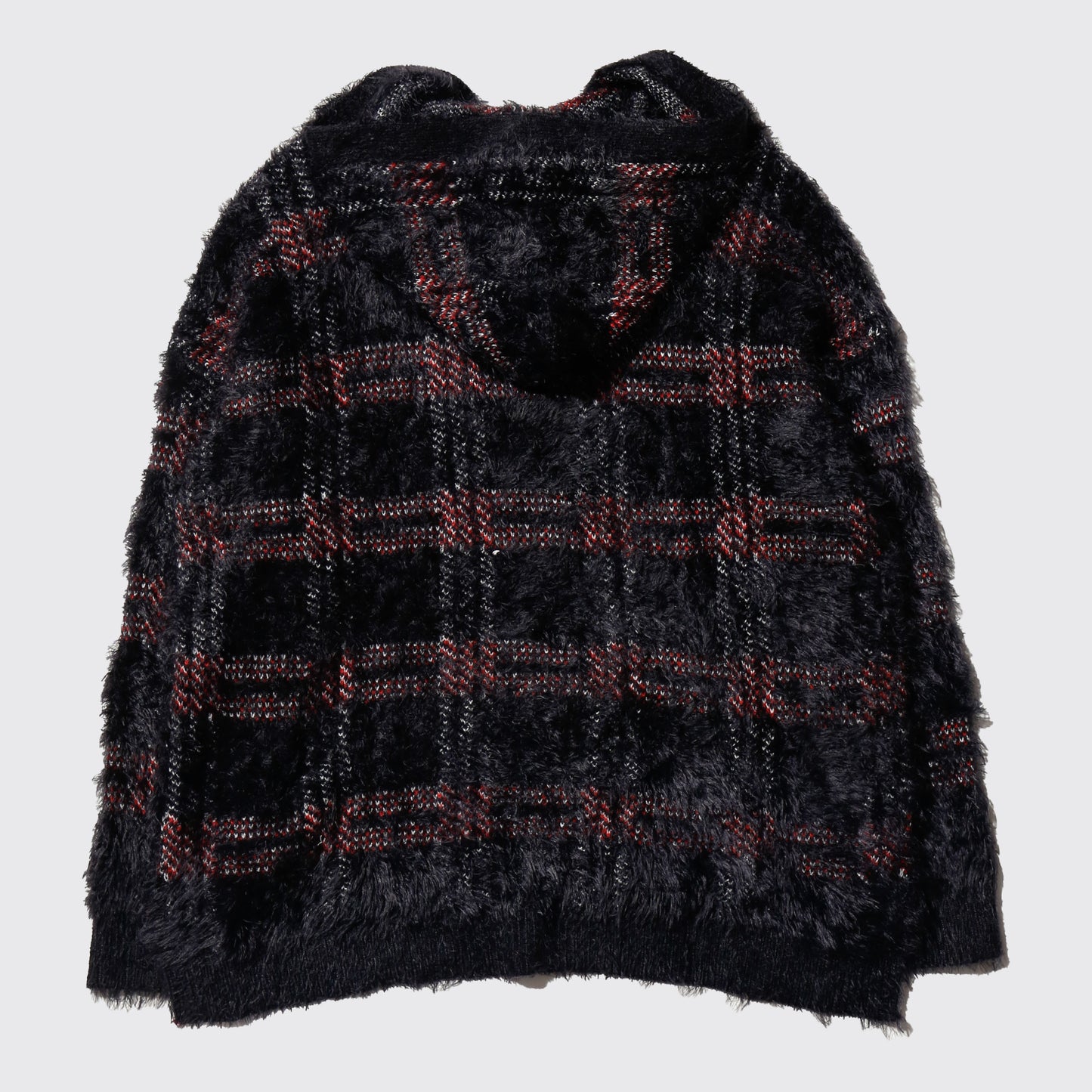 vintage check fuzzy knit hoodie
