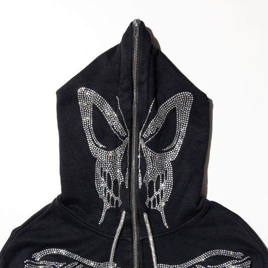 vintage skelton butterfly mask rhinestone hoodie