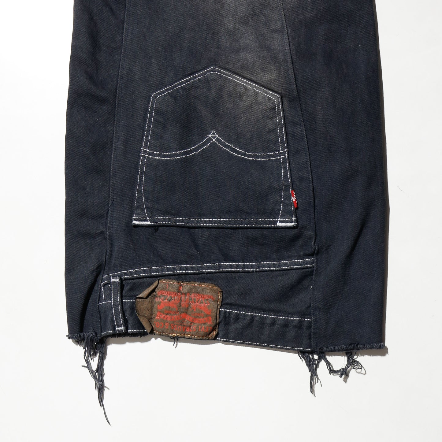 *one-off upside down baggy jeans: model-fade finish