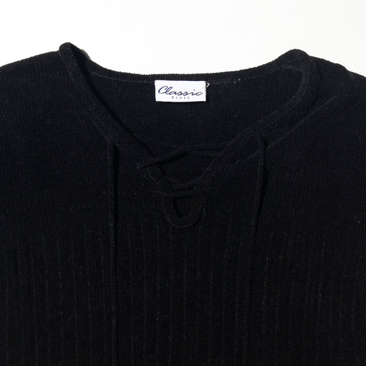 vintage cropped lace up rib sweater