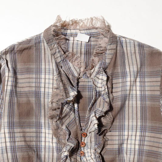 vintage cropped ruffle check blouse
