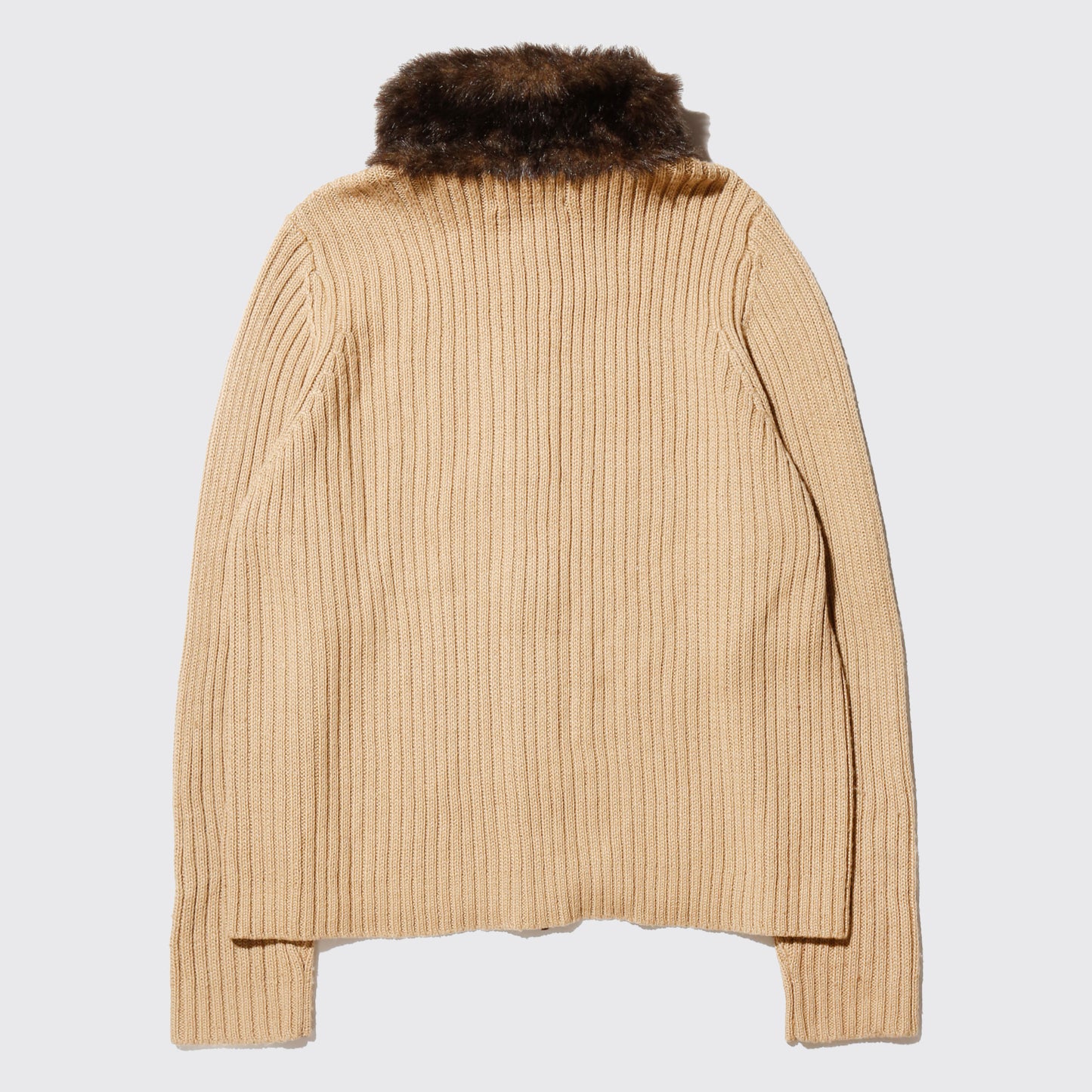 vintage fur collar cable knit jacket