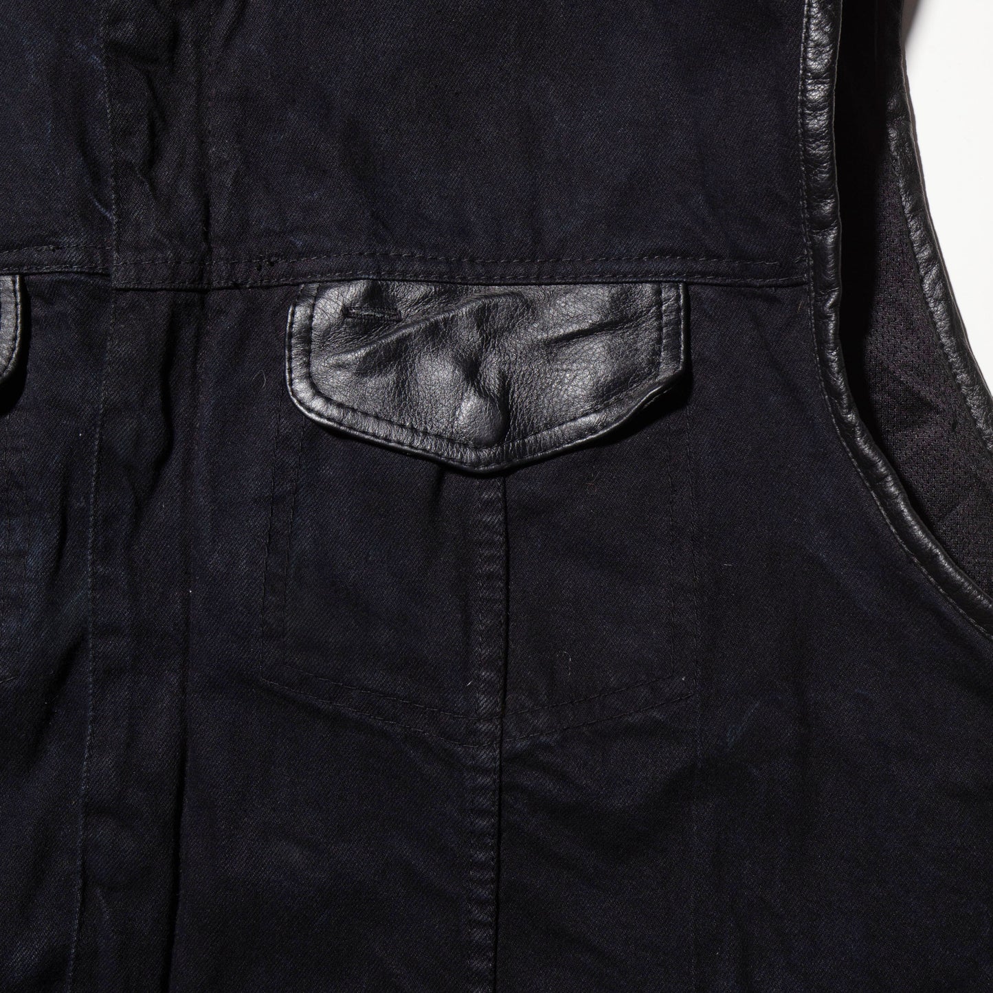 vintage leather combi trucker vest
