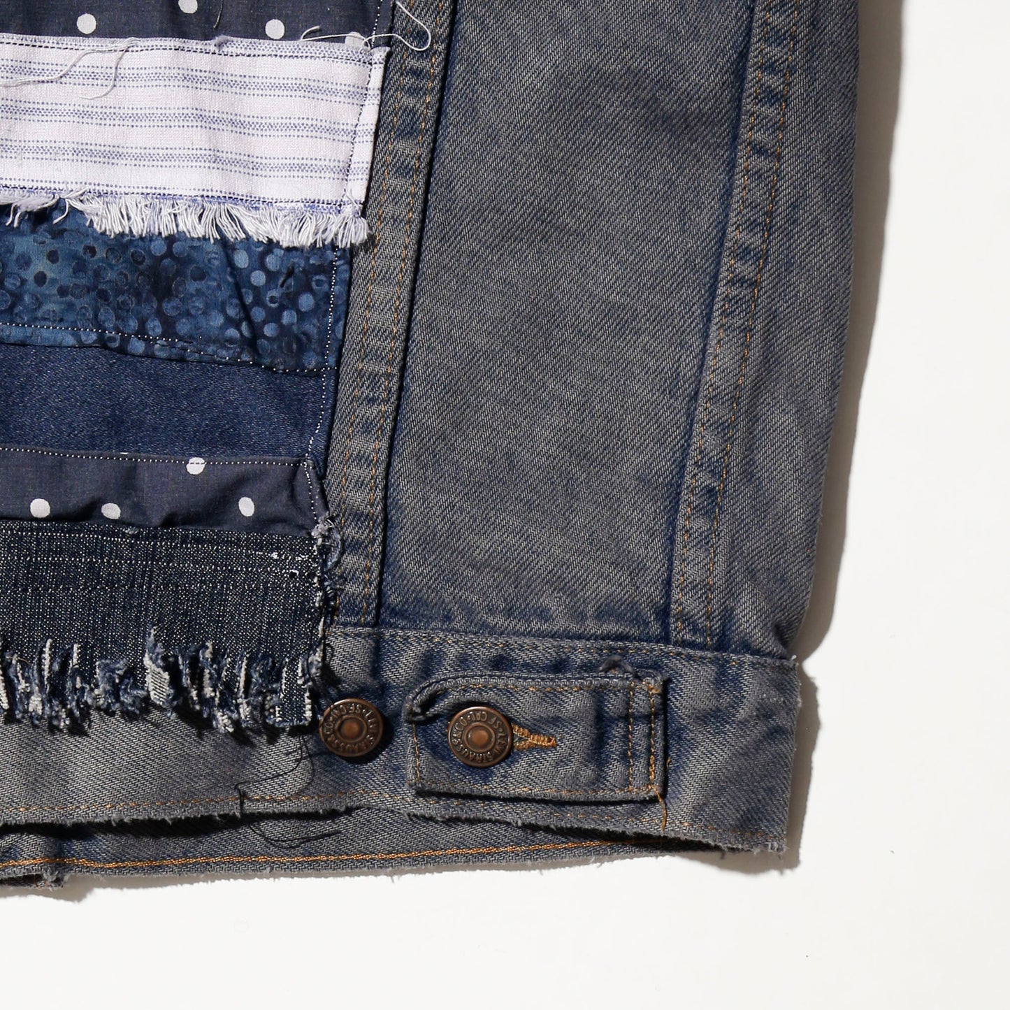 *one-off repaired fringe zipped trucker jacket