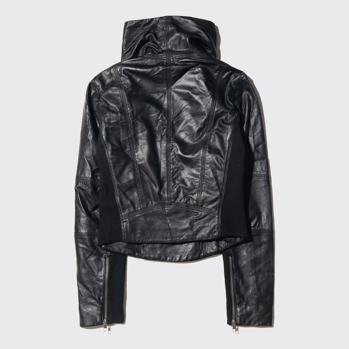 vintage mango high neck cropped leather jacket