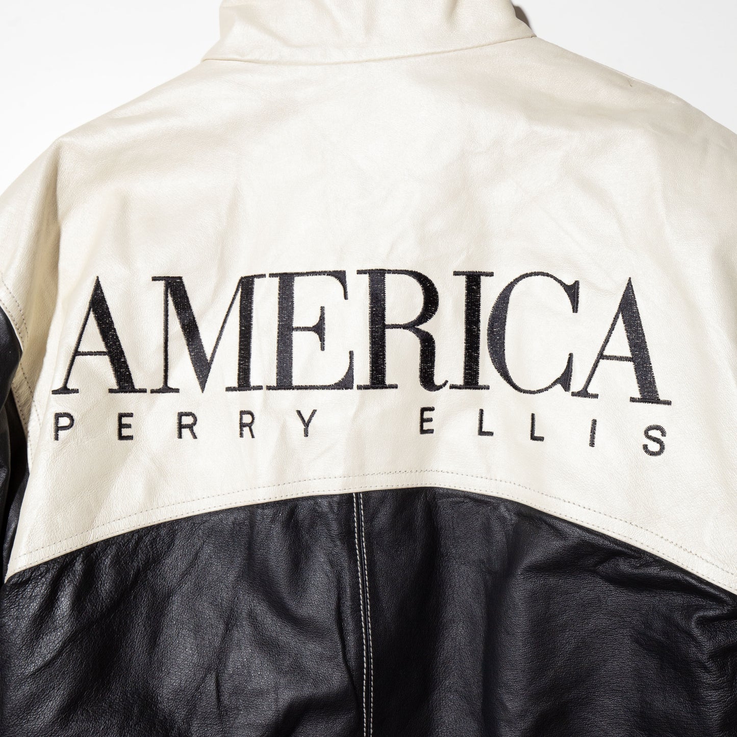 vintage Perry Ellis stand collar leather jacket