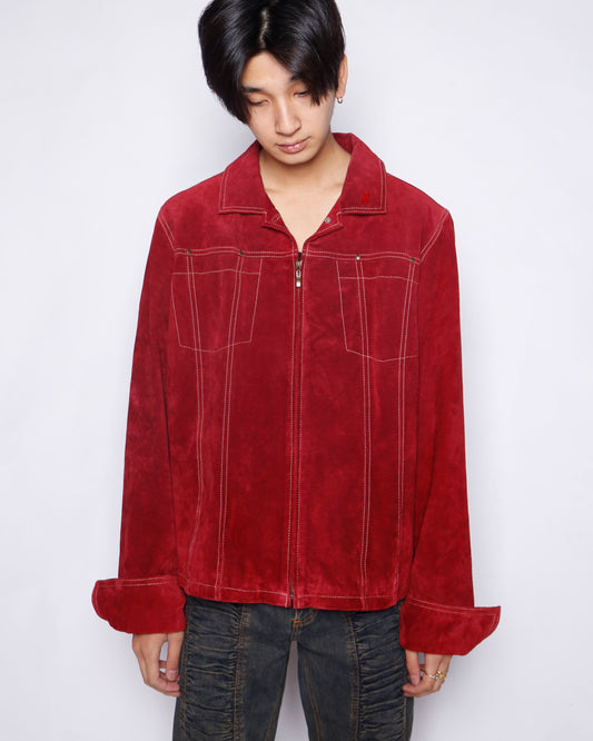 vintage stitched suede leather trucker jacket