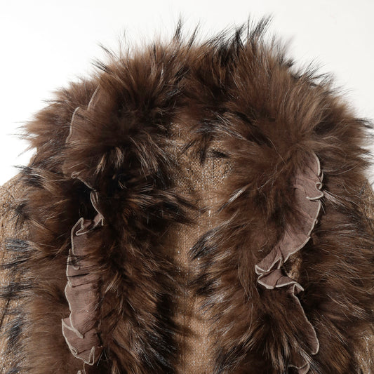vintage fur collar caribbean knit dress