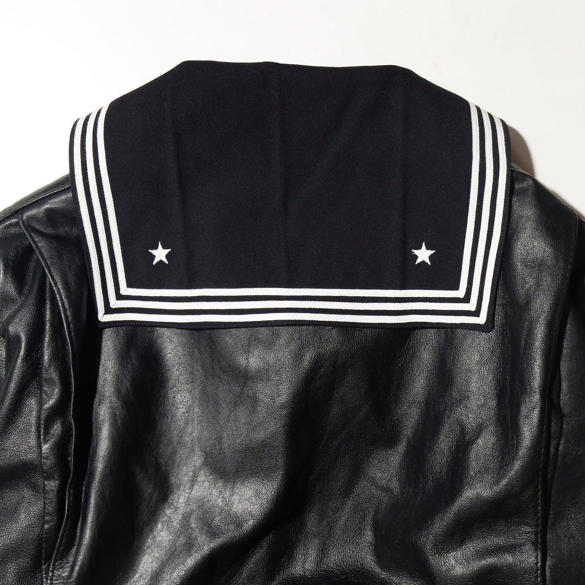 *one-off with sailor collar leather aviator jacket