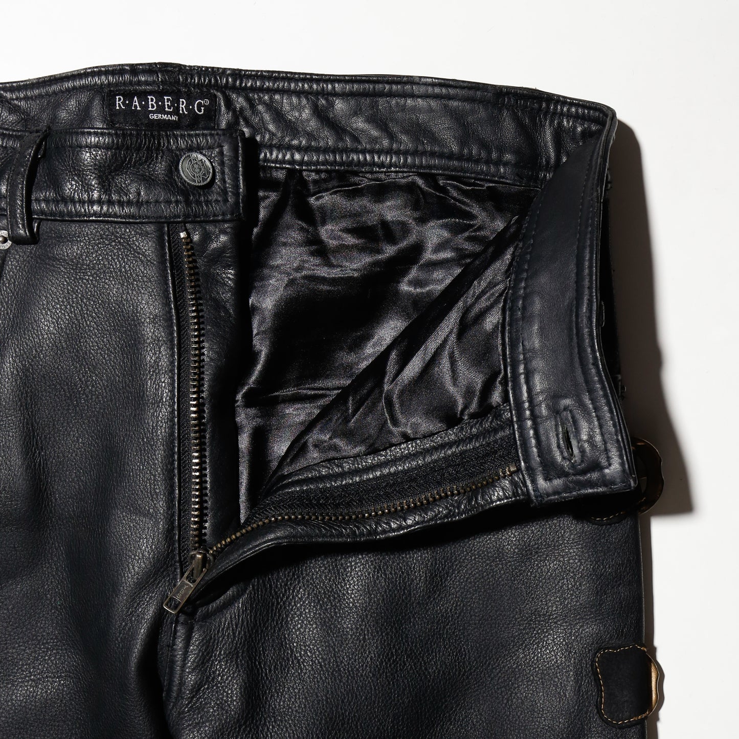 vintage flame/bondage craft leather trousers