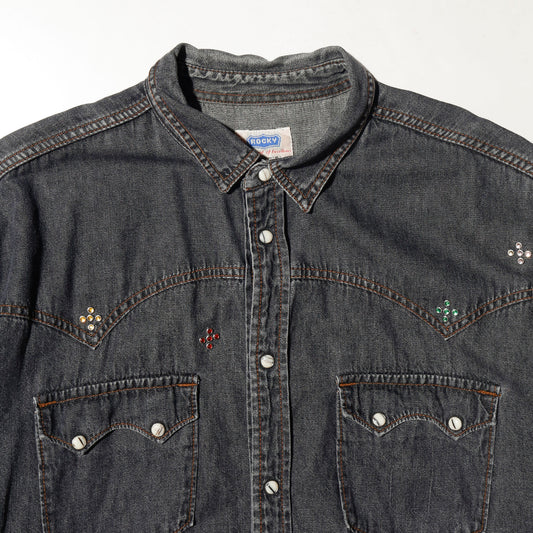 *one-off crystal studs dungaree shirt