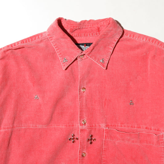 *one-off cross crystal studs corduroy shirt