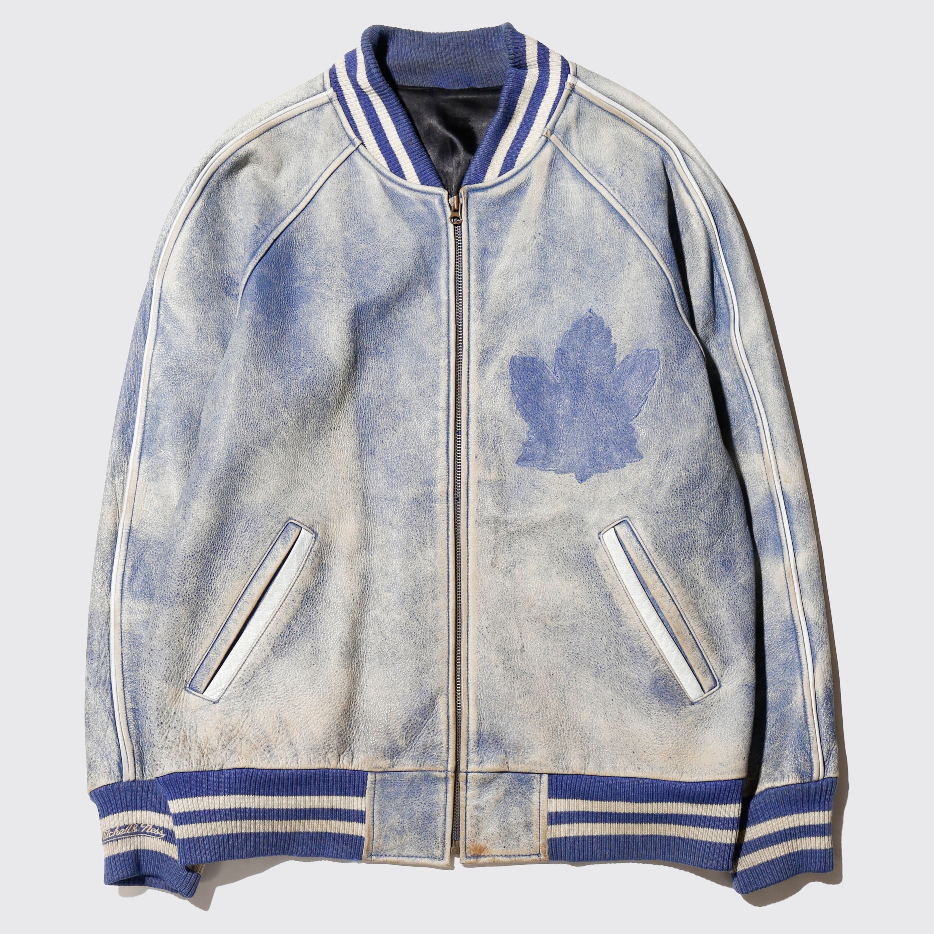 vintage emblem fadded leather varsity jacket – NOILL