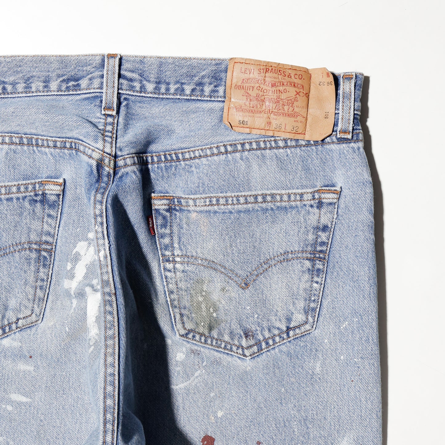 *one-off levi's 501 repaired straight jeans
