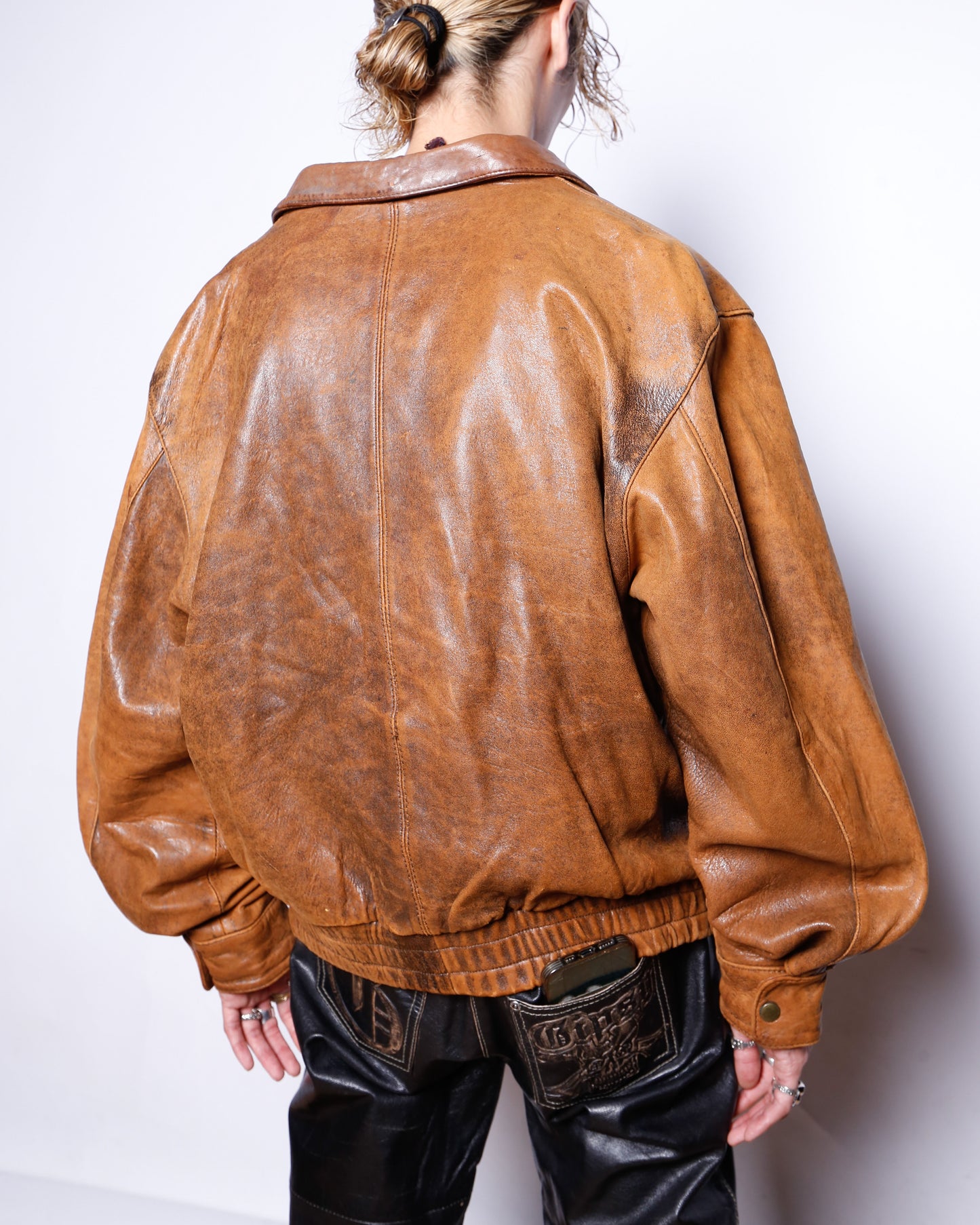 vintage fadded aviator leather jacket